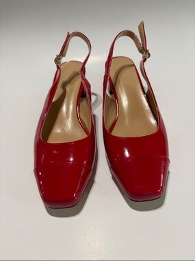 Red Patent Slingback Block Heel Pumps - Women
